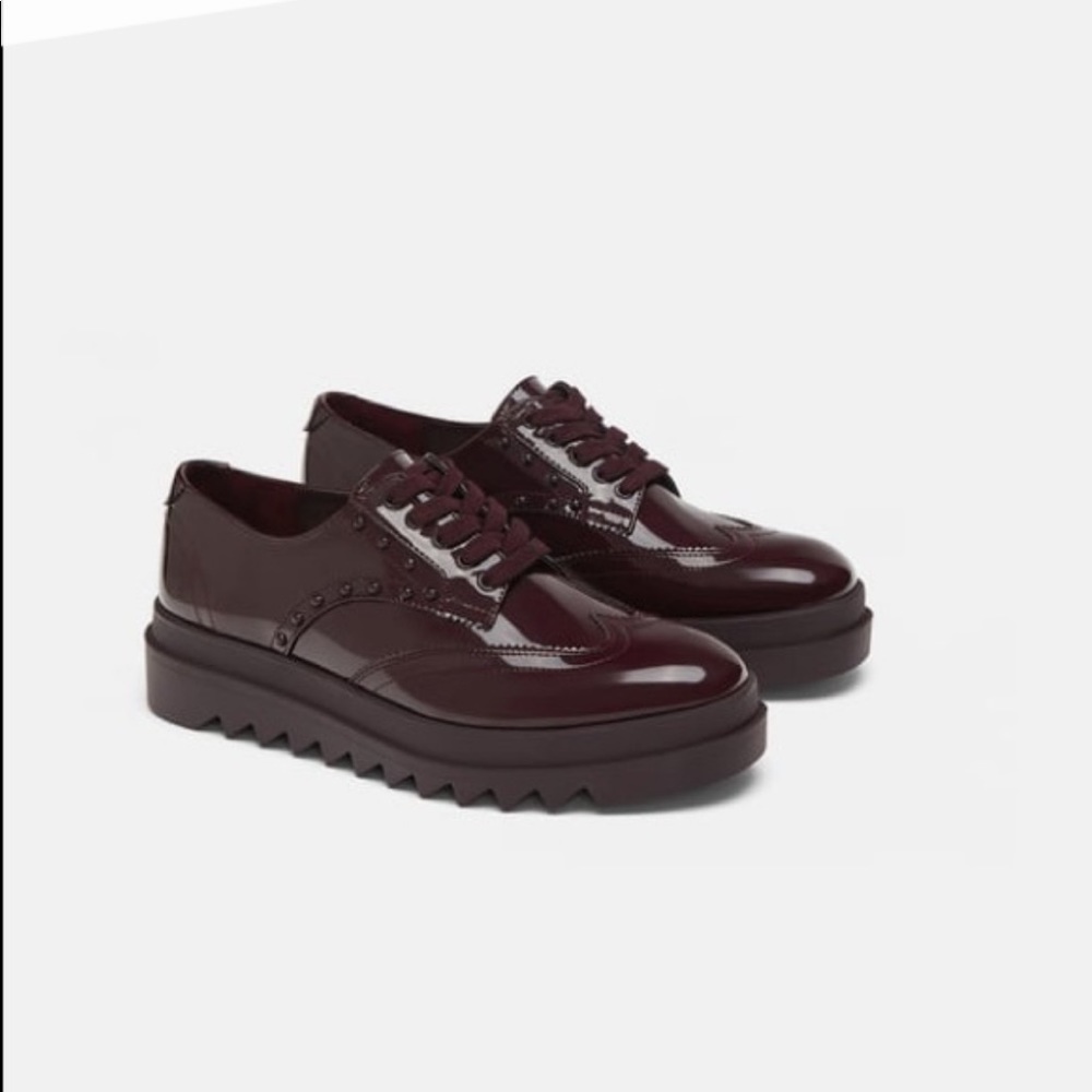 Zara Woman Plum Patent Leather Oxford Platform